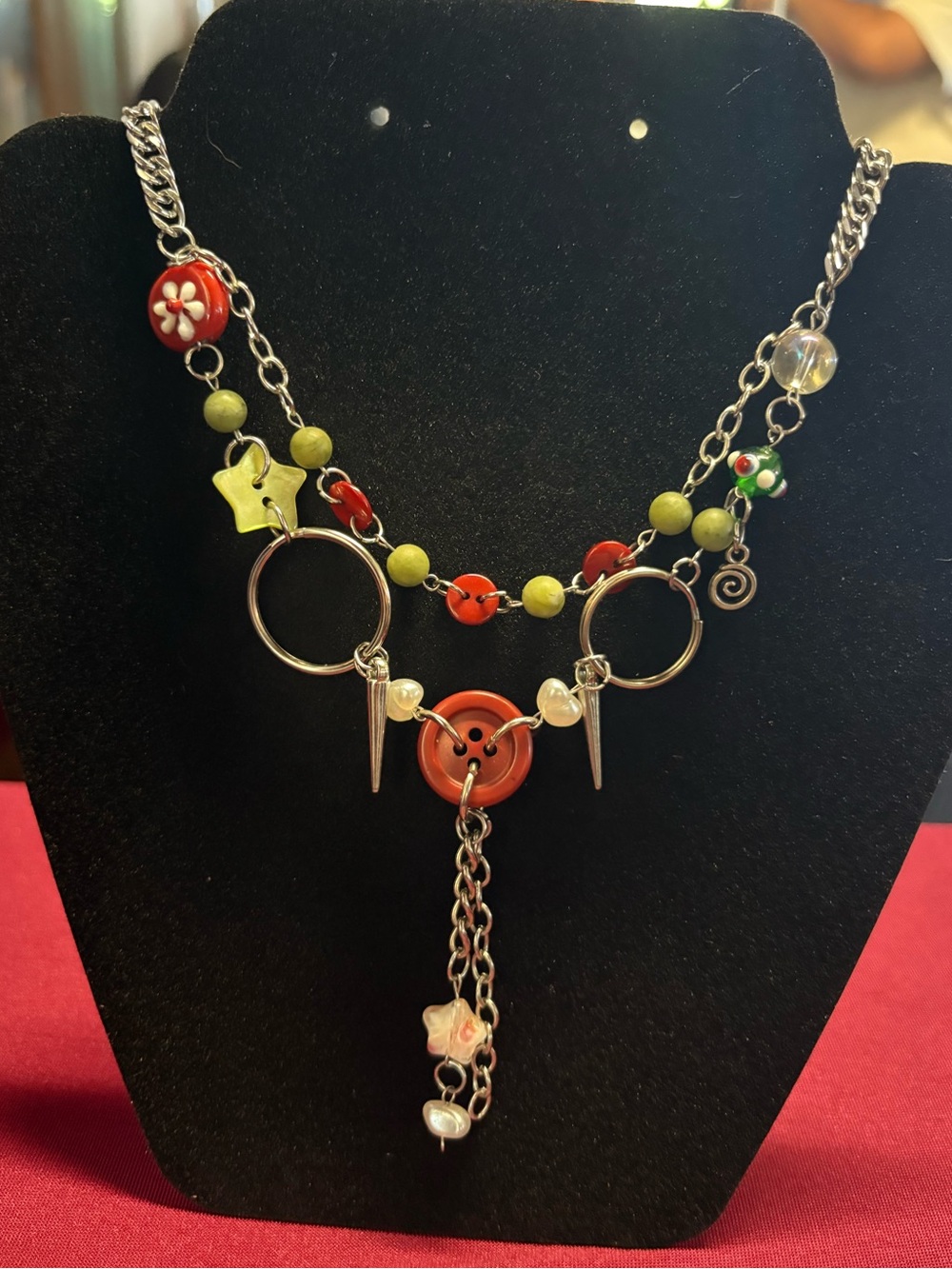 Asymmetrical Button Necklace, Stainless Steel Whimsigoth Fairycore